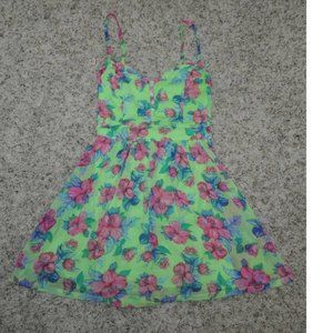 Womens Sun Dress Hollister Green Pink Floral Small V-neck Summer Beach